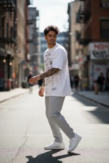 Tricou barbati alb, cu imprimeu, oversize Y181 22A-4.3